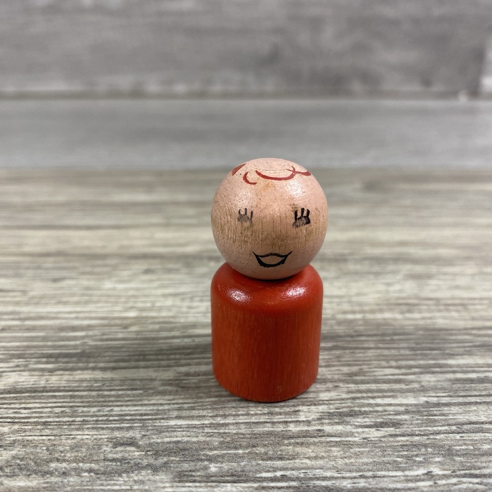 Vintage Fisher Price Little People Girl With Red Body Wood Head Wood Body